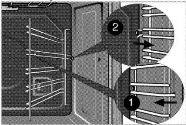 Technical diagram showing two labeled components (1 and 2) of a mechanical or electrical assembly with internal channels and wiring.