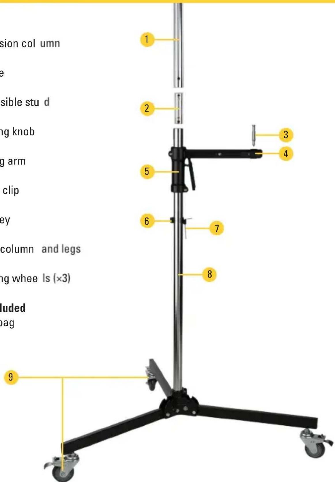 sion col umn e visible stu d ng knob g arm clip ey column and legs ng whee ls (×3) luded pag 1 2 3 4 5 6 7 8 9