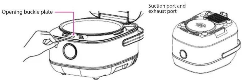 Opening buckle plate Suction port and exhaust port