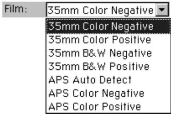 Film: 35mm Color Negative 35mm Color Negative 35mm Color Positive 35mm B&W Negative 35mm B&W Positive APS Auto Detect APS Color Negative APS Color Positive