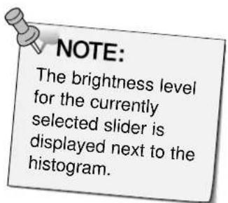 NOTE: The brightness level for the currently selected slider is displayed next to the histogram.