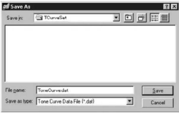 Save As Save in: TCurveSet File name: ToneCurve.dat Save as type: Tone Curve Data File (*.dat) Save Cancel