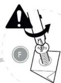 Warning symbol with exclamation mark and magnifying glass, next to a letter 'F' indicating failure or error.