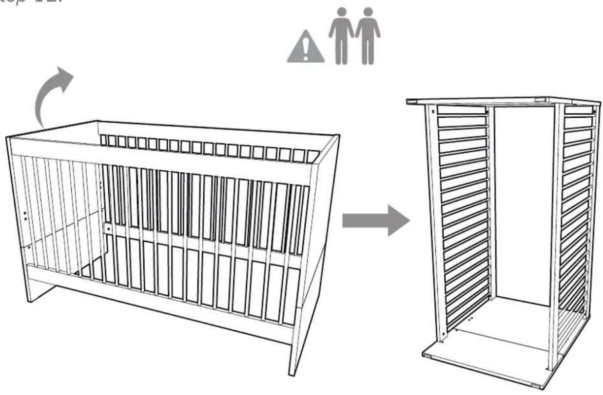 Diagram illustrating the structural change of a baby barn, showing structural change from left to right with warning symbols.