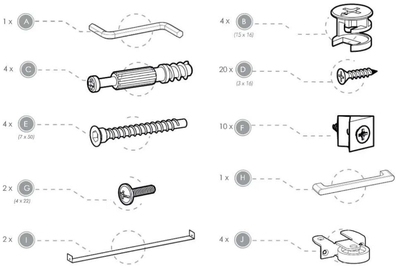 Silver Cross Geneva Cot Bed - Fittings list: - 1
