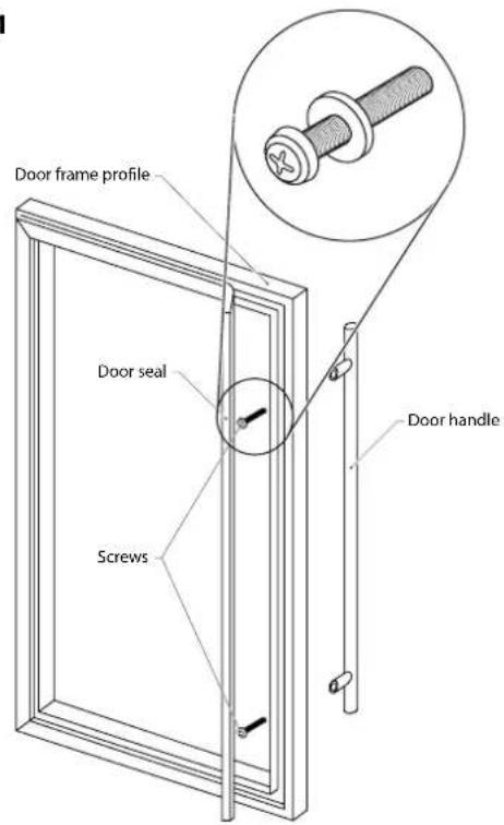 Door frame profile Door seal Screws Door handle