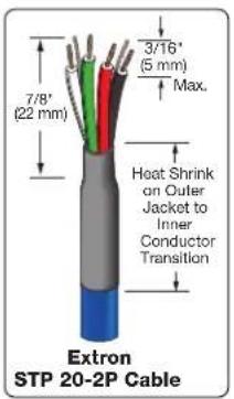 7/8" (22 mm) 3/16" (5 mm) Max. Heat Shrink on Outer Jacket to Inner Conductor Transition Extron STP 20-2P Cable