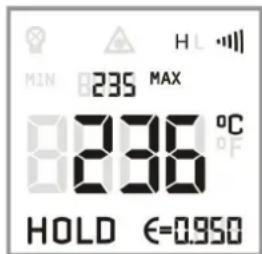MIN 235 MAX 8736 °C HOLD €=0.950