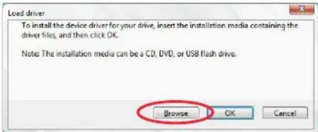 Load driver To install the device driver for your drive, insert the installation media containing the driver files, and then click OK. Note: The installation media can be a CD, DVD, or USB flash drive. Browse OK Cancel