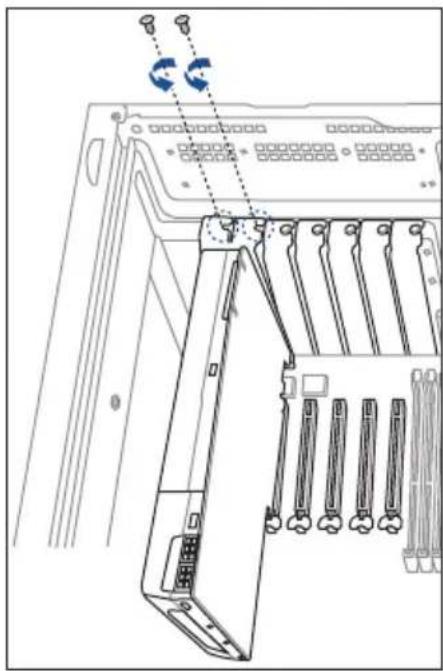 Diagram of a server rack with multiple ports and connectors, showing no readable text or symbols.
