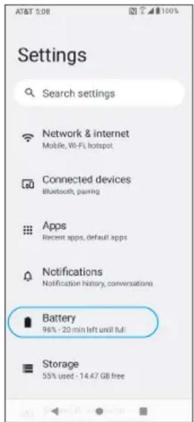 Settings Search settings Network & internet Mobile, Wi-Fi, hotspot Connected devices Bluetooth, pairing Apps Recent apps, default apps Notifications Notification history, conversations Battery 96% - 20 min left until full Storage 55% used - 14.47 GB free