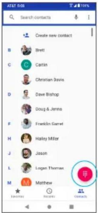 AT&T 500 Search contacts Create new contact B Brett C Cartin Christian Davis D Dave Bishop Doug & Jenna F Franklin Garrett H Hailey Miller J Jason L Logan Thomas M Matthew Favorites Reports Connect