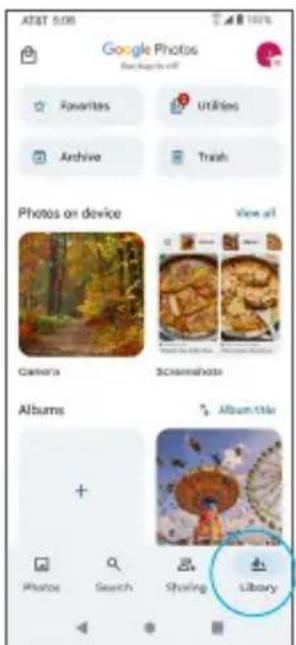 AT&T 5.08 Google Photos Search to all Favorites Urbines Archive Trash Photos on device View all Camera Scramshaw Albums + Album title Photos Search Shoring Library