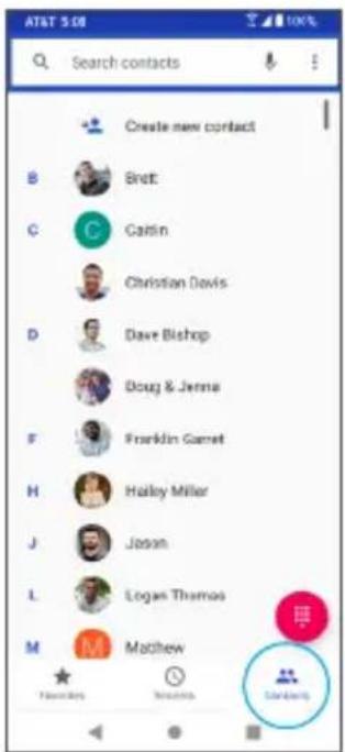 AT&T 5.08 Search contacts Create new contact B Brett C Carlin Christian Davis D Dave Bishop Doug & Jenna F Franklin Garrett H Halley Miller J Jason L Logan Thomas M Mathew February Wednesday Saturday