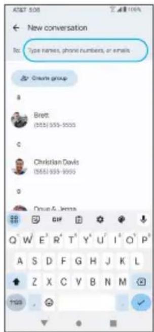 AT&T 508 New conversation No: Type names, phone numbers, or emails Create group Brett (555) 555-9003 Christian Davis (555) 555-9003 Drus & Jensen A S D F G H J K L Z X C V B N M 100