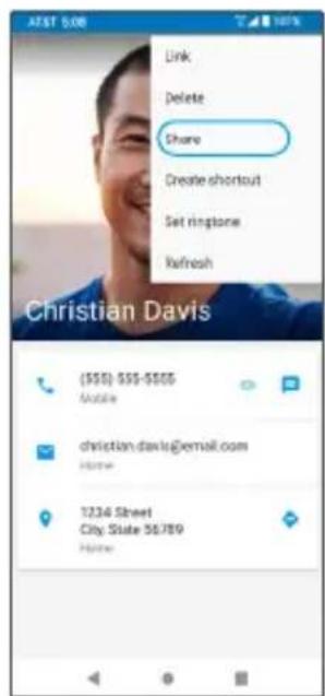 ATST 508 Link Delete Share Create shortcut Set ringtone Refresh Christian Davis (55)55-$555 Mobile christian.davis@gmail.com Home 1234 Street City: State 56789 Home
