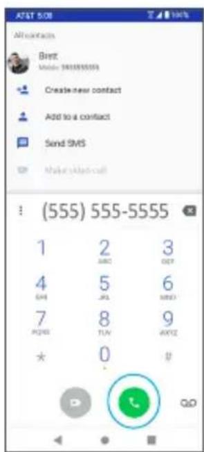 AZST 508 All contacts Brett Mobile: $15555555 Create new contact Add to a contact Send SMS Make your call (555) 555-5555 1 2 3 SAR SQL DEF 4 5 6 SMS JNJ NEWS 7 8 9 POS TV AXTE * 0 # QD
