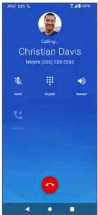 AT&T 5.01 210% Calling... Christian Davis Mobile (335) 555-5555 Mute Keypad Speaker Adder