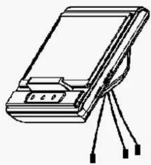Line drawing of a flat electronic device with three pins (no text or symbols)