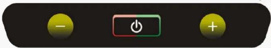 Simple electrical button interface with three buttons: one negative, one positive, and one neutral (no text or symbols)