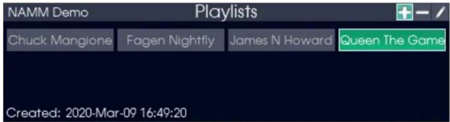 NAMM Demo Playlists Chuck Mangione Fagen Nightfly James N Howard Queen The Game Created: 2020-Mar-09 16:49:20
