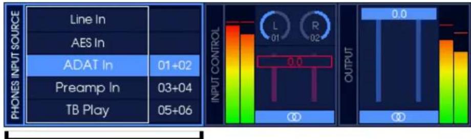 LINE In AES In ADAT In 01+02 Preamp In 03+04 TB Play 05+06 PHONES INPUT SOURCE INPUT CONTROL OUTPUT 0.0