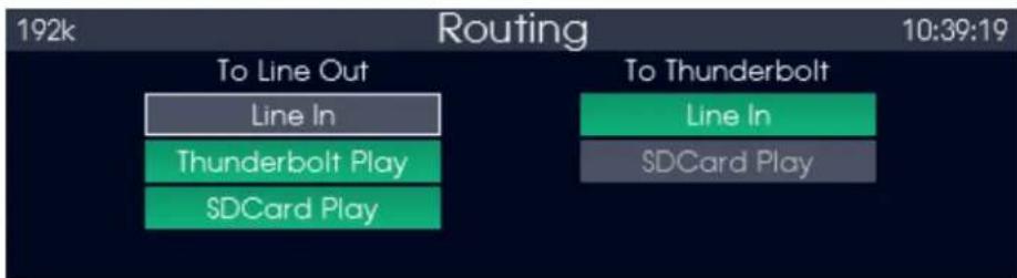 192k Routing 10:39:19 To Line Out Line In Thunderbolt Play SDCard Play To Thunderbolt Line In SDCard Play