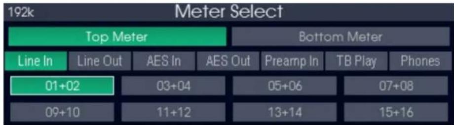 192k Meter Select Top Meter Bottom Meter Line In Line Out AES In AES Out Preamp In TB Play Phones 01+02 03+04 05+06 07+08 09+10 11+12 13+14 15+16