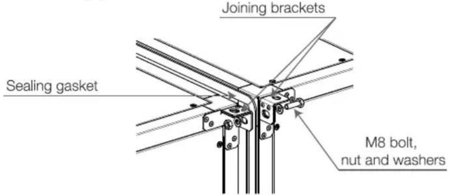 Joining brackets Sealing gasket M8 bolt, nut and washers