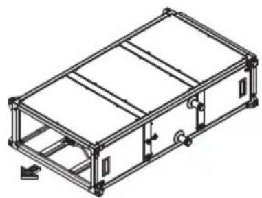 Isometric line drawing of a rectangular metal frame structure with internal compartments and mounting points (no text or symbols)