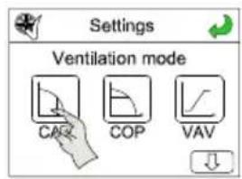Settings Ventilation mode CAV COP VAV