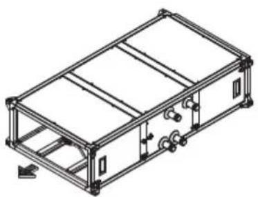 Isometric line drawing of a rectangular metal enclosure with internal compartments and mounting brackets (no text or symbols)