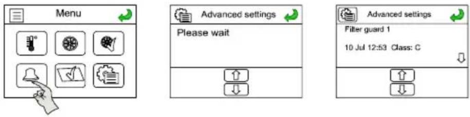 Menu Advanced settings Please wait Filter guard 1 10 Jul 12:53 Class: C