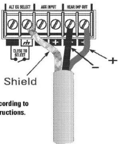 ALT EQ SELECT AUX INPUT HEAR IMP OUT RLY CLOSE TO SELECT Shield according to structions.