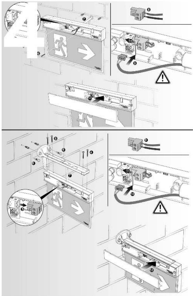 Technical diagram illustrating safety instructions for a vehicle emergency exit, showing steps from emergency exit to hazard warning.