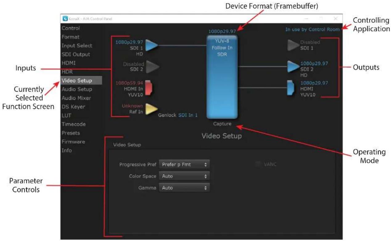 Device Format (Framebuffer) 1080p29.97 YUV-8 Follow In SDR In use by Control Room Controlling Application Controls Control Format Input Select SDI Output HDMI HDR Video Setup 1080p29.97 SDI 1 HD Disabled SDI 2 1080p59.94 HDMI In YUV10 Unknown Ref In Genlock SDI In 1 Capture Video Setup Continuous Pr…