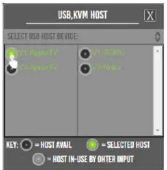 USB,KVM HOST SELECT USB HOST DEVICE: KEY: ● = HOST AVAIL ● = SELECTED HOST ● = HOST IN-USE BY OUTER INPUT