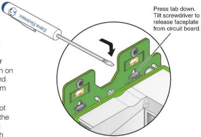 Exxon Electricis Press tab down. Tilt screwdriver to release faceplate from circuit board.