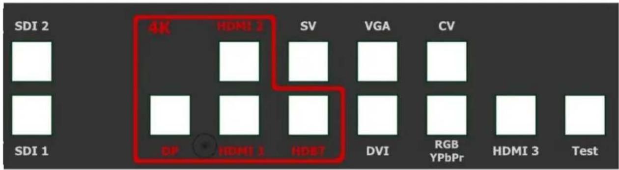 SDI 2 4K HDMI 2 SV VGA CV DP HDMI 1 HDST DVI RGB YPbPr HDMI 3 Test