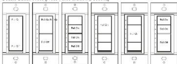 Five labeled diagrams showing different container or storage arrangements with symbols like 'P', 'R', and 'F' indicating different components or states.