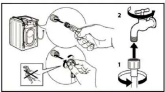 Diagram illustrating a mechanical repair or cleaning procedure with labeled steps 1 and 2, showing tool installation and component assembly.