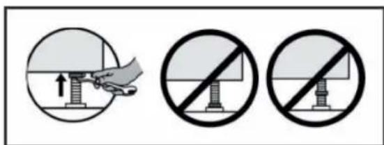 Diagram showing three scenarios: a hand using a computer to press a monitor, another with a prohibition sign, and a third without it.