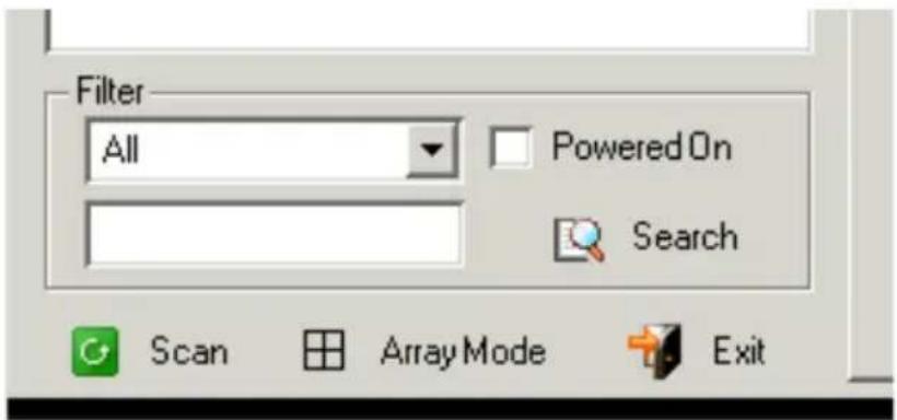 Filter All Powered On Search Scan Array Mode Exit
