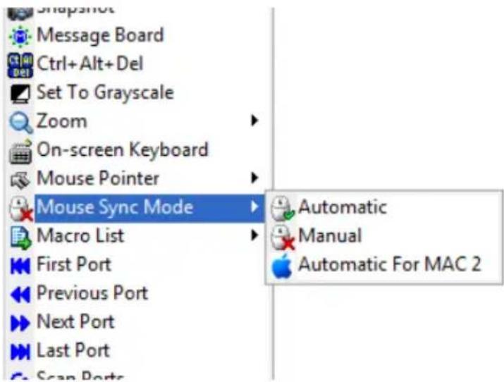 Snapshot Message Board Ctrl+Alt+Del Set To Grayscale Zoom On-screen Keyboard Mouse Pointer Mouse Sync Mode Macro List First Port Previous Port Next Port Last Port Scan Ports Automatic Manual Automatic For MAC 2