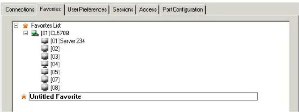Connections Favorites UserPreferences Sessions Access PortConfiguration Favorites List [01]CL5709 [01]Server 234 [02] [03] [04] [05] [07] [08] Untitled Favorite