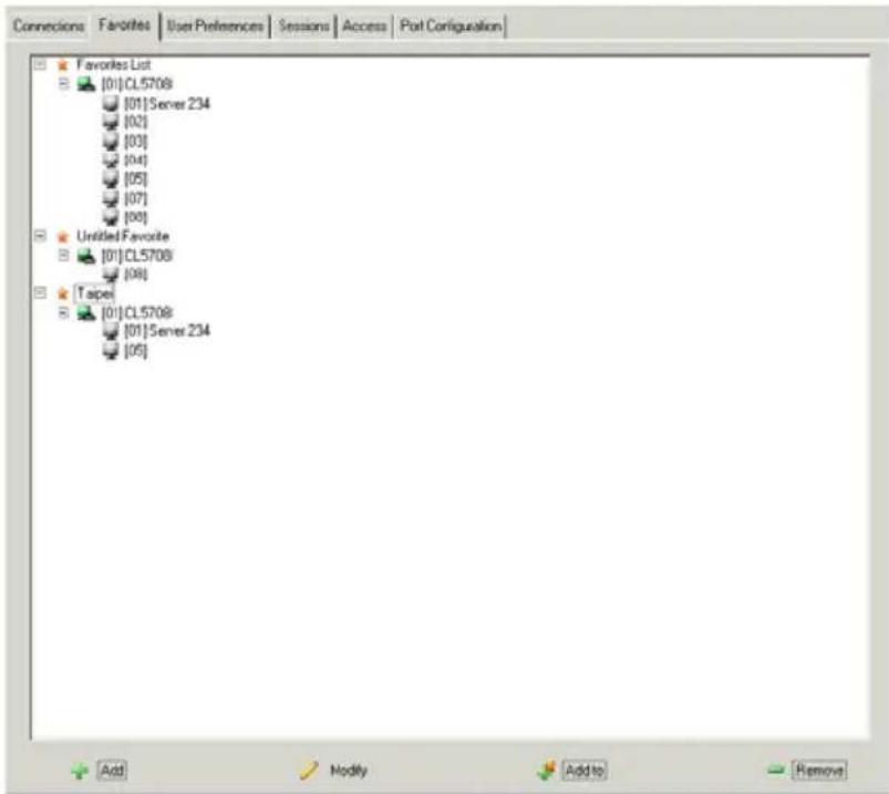 Connections Favorites List [01]CL5708 [01]Server 234 [02] [03] [04] [05] [07] [08] Untitled Favorite [01]CL5708 [08] Taipei [01]CL5708 [01]Server 234 [05]