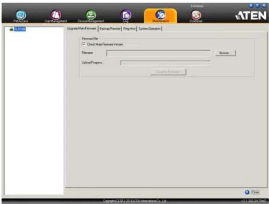 PctAccess Use Management Device Management Log Maintenance Download ATEN Upgrade Main Hardware | Backup/Restore | Ping/How | System/Operation | Formset File Check Main Hardware Version Formset: Browse Options/Progress: System/Performance Copyright © 2012-2016 EN International Co., Ltd. V2.1.202.01.70487