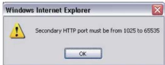 Windows Internet Explorer Secondary HTTP port must be from 1025 to 65535 OK