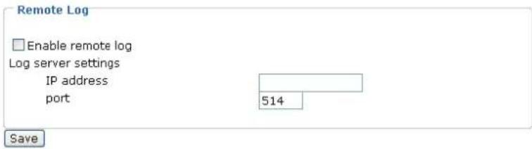 Remote Log Enable remote log Log server settings IP address port 514 Save