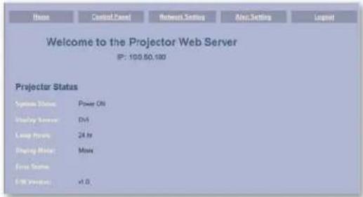Welcome to the Projector Web Server IP: 105.50.100 Projector Status Systems Status Power Off Display Services Off Loop Private 24 Ir Display Mode Main One Status F-18 Projector v1.0.